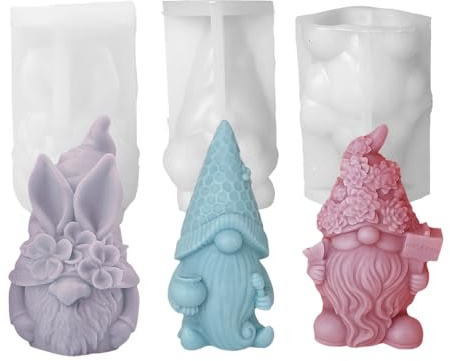 Mineup 3PCS Moule en Silicone 3D Gnome, Moules de Coulage de Noël, Moul en Plâtre pour Moulage, Moul de Bougie DIY en Résine Époxy Naine pour Savon, Bonbons, Bougies, Fabrication d'ornements