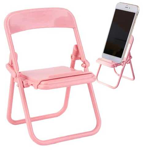 Minisoporte para silla plegable para teléfono móvil, material de PP, 9 | 5 x 6,3 x 5 cm, exquisito y liso, mini soporte para teléfono móvil, silla divertida para smartphone, para escritorio, camping