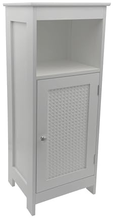 FineBuy Badschrank 30x28x80 cm Weiß mit Tür und Ablage, Schmal | schlanker Badezimmerschrank mit Wiener Geflecht, Nischenschrank mit Stauraum für Pflegeprodukte