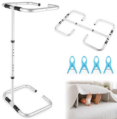 Blanket Lifter for Feet, Foldable Blanket Support for Foot of Bed, Adjustable Height Bed Cradle for Feet with 4 Securing Clips, Aluminum Alloy Bed Cage for Foot for Post Surgery Recovery