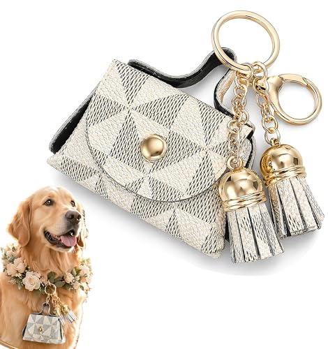 inkihuit Hochzeit Ringkissen Für Hunde Ringhalter - Ehering Kissen für Verlobung Oder Eheringe, Leder Ehering Kissenbox Für Haustiere Hundehalsband, Weiß, 1 Stück