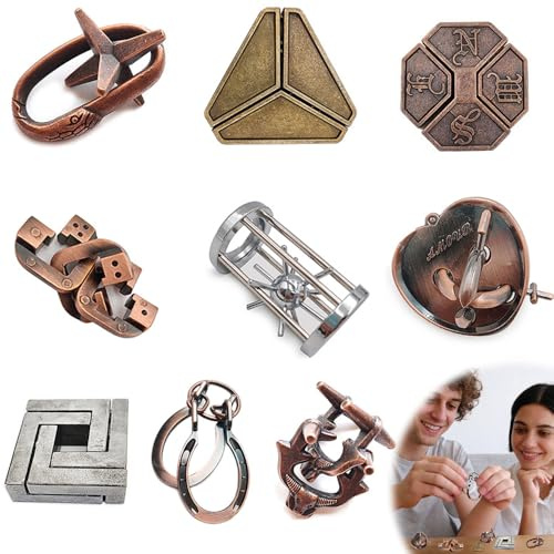 Mineup 9 Stück Knobelspiele Metall, Metallpuzzle Metallknobellei Geduldsspiele IQ Spiele Geduldspiel, Metall Geduldspiele, 3D Knobelspiele, Brainteaser Puzzle für Erwachsene
