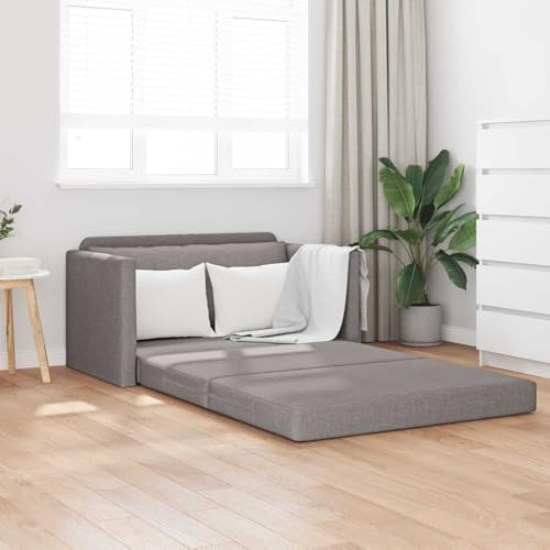 sephironlbb Schlafsofa 110cm Taupe Stoff mit Schlaffunktion, Polstergarnitur Zweisitzer für Wohnzimmer Gästezimmer, langlebige Couch mit Federkern und Liegefunktion, inklusive Ottomane und Bettkasten