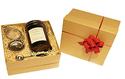 Lapsang Souchong Tea Gift Set Butterfly #1 Black Loose Leaf Tea Wrapped 100g in Caddy with Tea Strainer and Measuring Spoon by TeaCakes of Yorkshire