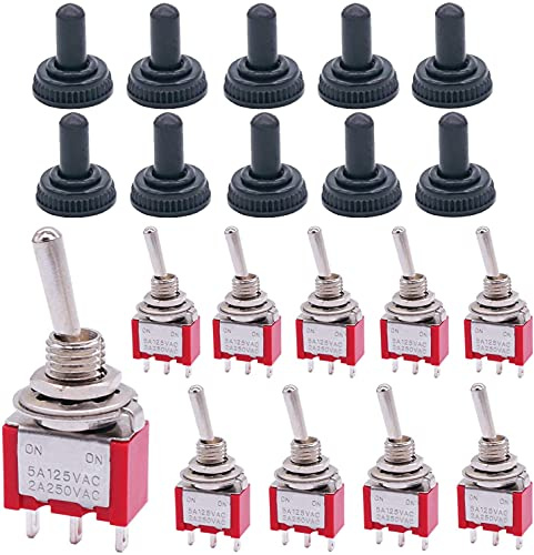 mxuteuk Mini interruttore a levetta da 10 pezzi SPDT 2 posizioni 3 pin ON-ON AC 125V 5A con cappuccio impermeabile MTS-102-MZ