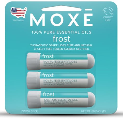 MOXE Frost - Energizing Aromatherapy Nasal Inhaler - Alleviate Headaches, Boost Focus & Energy - Cooling Sinus Blaster - Includes Peppermint, Eucalyptus, & Wintergreen Essential Oils - USA (3-Pack)