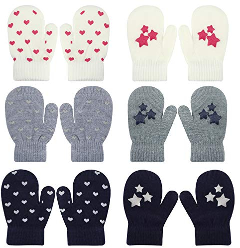 QKURT 6 Stück Stretchhandschuhe für Kleinkinder, Unisex-Strickhandschuhe, Kinderhandschuhe, Winterhandschuhe, 1–4 Jahre alt, geeignet für den täglichen Gebrauch