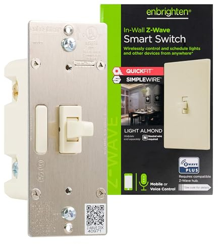 Enbrighten Almond Z-Wave Plus Smart Light Switch with QuickFit and SimpleWire, 3-Way Ready, Compatible with Alexa, Google Assistant, ZWave Hub Required, Repeater/Range Extender, Toggle, 14293
