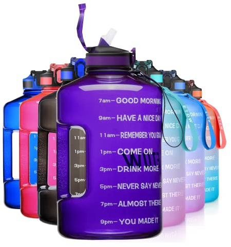 ETDW 3,78 Liter Trinkflasche Sport mit Zeitangaben und Strohhalme, 3,78L Groß Sportflasche BPA Frei, Auto Wasserbehälter Auslaufsicher Sportflasche
