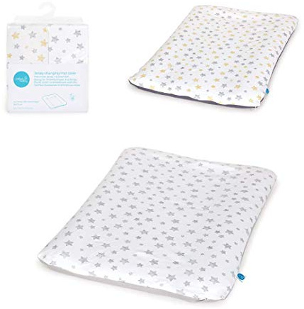 Ceba Baby Bezug für Wickelauflage - 2er Set Wickelauflagenbezüge - Überzug für weiche Wickelunterlage in Größe 50x70 cm mit Reißverschluss - Baumwolle Jersey, extra dick - graue Sterne + gelbe Sterne