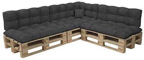 POKAR Palettenkissen Palletenauflagen Palettenpolster Palettensofa Palettenmöbel 8er Set: Sitzkissen 120x80 + Rückenlehne 120x40, Anthrazit