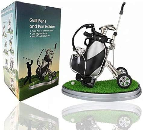 FINGER TEN Golf Pen Set Mini Desktop Golfball Stift Geschenk,Golf Kugelschreiber und Flag Schreibwaren Dekorationen Für Golfer Fans Damen Herren (Golf cart-Schwarz)