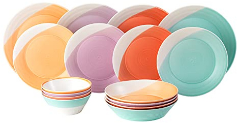 Royal Doulton Mixed Set - 1815 Bright Collection - Porcelain Plate & Bowl Set of 16 - Plates & Bowls for Dinner, Pasta, Cereal & Soup, Various Sizes