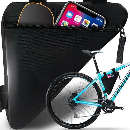 Retoo Sacoche Triangulaire Idéale pour Cadenas de vélo, Pompe, Outils, Veste de Pluie, Cadre de vélo - Noir