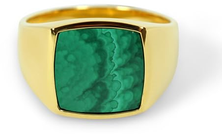 Sprezzi Fashion Herren Ring Siegelring mit Malachit Stein grün 925 Silber vergoldet massiv quadratisch eckig poliert glänzend | Männer-Schmuck aus Deutschland mit Geschenkbox (54)