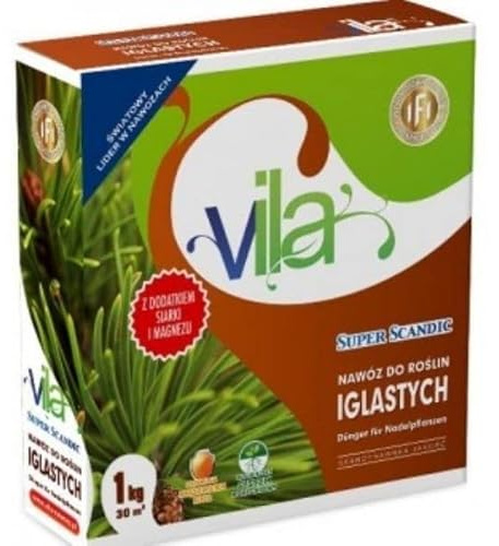 VILA Nadelbaumdünger mit Magnesium – Koniferendünger für Thujen, Tannen & Zypressen – gegen Braunfärbung der Nadeln – Langzeitwirkung – Granulat für gesunde, kräftige Hecken, 1 kg