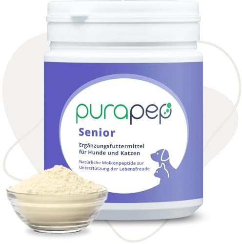 purapep Senior Power – 5-Fach Nährstoffkomplex mit Molkenprotein, Omega-3, Taurin & Vitaminen für Hunde & Katzen Senioren – Muskelaufbau & Fitness-Booster im Alter – Pulver | 280g