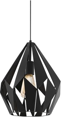 EGLO Hängelampe Carlton, Vintage Pendelleuchte über Esstisch | Retro Deckenlampe hängend aus schwarzem Metall, E27 Fassung, Ø 31 cm