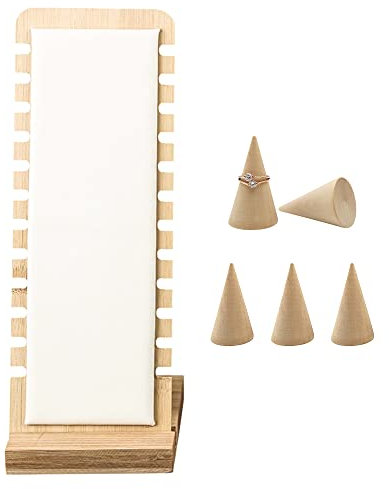 Pamtns Presentoir Collier Bois Porte Collier Présentoir à Bijoux Support de Vitrine de Collier avec Anneaux Présentoirs en Bois Porte Bagues Panneaux d'Affichage de Table pour Collier Anneaux