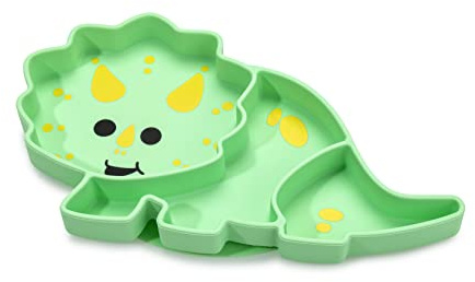 melii Assiette à ventouse divisée en silicone – 100 % silicone, pour bébé et tout-petit – Sans BPA, passe au lave-vaisselle et au micro-ondes (dinosaure)
