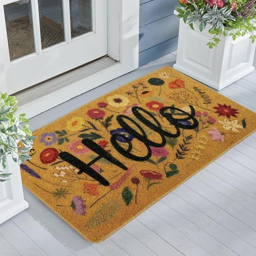 IZUS Floral Welcome-Door-Mats Outside-Entrance Synthetic-Coir with Non-Slip-Backing Front Door-Mats 17x29 Inches for Outdoor/Indoor Front-Entrance/Garden/Porch Decor 17x29inches