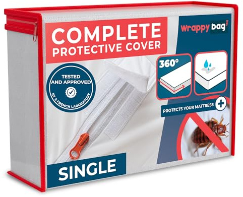 WRAPPYBAG Bed Bugs Mattress Protector - Mattress Cover - Zipped Mattress Protector - Waterproof - Cotton Surface - Single Size