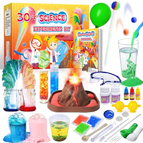 UNGLINGA Kits de Ciencia 30+ experimentos para niños, Juguetes educativos Stem, Regalos para niños y niñas, Juego de química, Bola rebotante, volcán, Herramientas científicas