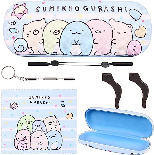 DIKLEY Schöne Cartoon-Hartschalen-Brillenetuis für Mädchen, Aufbewahrungsbox mit Brillentuch, Brillenband für Teenager, Set-8, One size