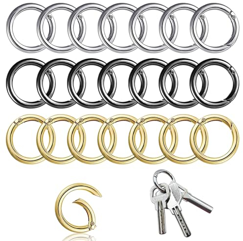 30 Stück Runde Karabiner 27 mm Ring Runde Karabinerhaken O Ring Federöffnung Zinklegierung Frühling Ringe für Schlüsselanhänger Rucksack Handtaschen Geldbörse, 3 Farben