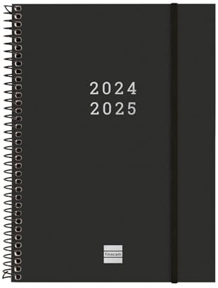 Finocam - Terminkalender Espiral 18 Monate 2024 2025 Horizontale Wochenansicht Juli 2024 - Dezember 2025 (18 Monate) Schwarz International
