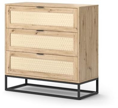 Vicco Kommode Natal, Braun, 92 x 92.5 cm mit 3X Schubladen, geeignet als Ablagefläche für Wohnzimmerzubehör