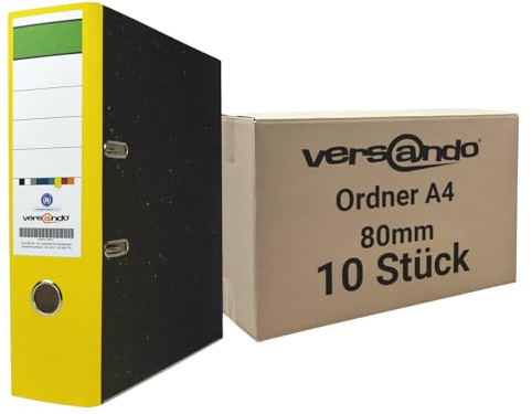 versando 10x breiter Premium Ordner DIN A4 Rücken 8cm Aktenordner Ringordner - Blauer Engel zertifiziert - gelb