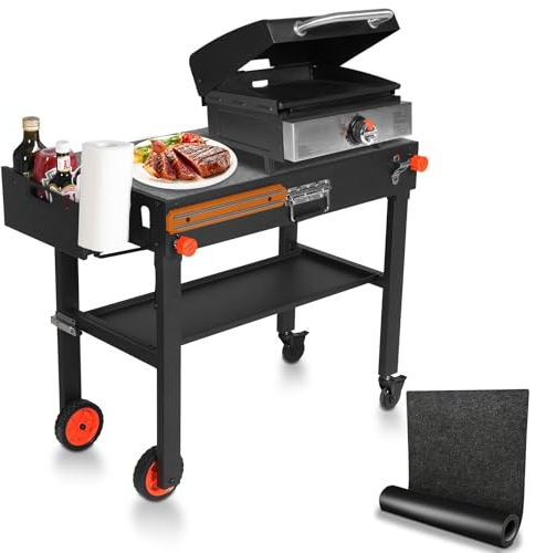 EUTRKei Outdoor Grillwagen mit Rädern, Blackstone Grillständer für 43,2 cm & 55,9 cm, klappbarer Grilltisch für Weber Grill, Ninja Woodfire Outdoor Grill, tragbarer Grilltisch für Grillzubehör