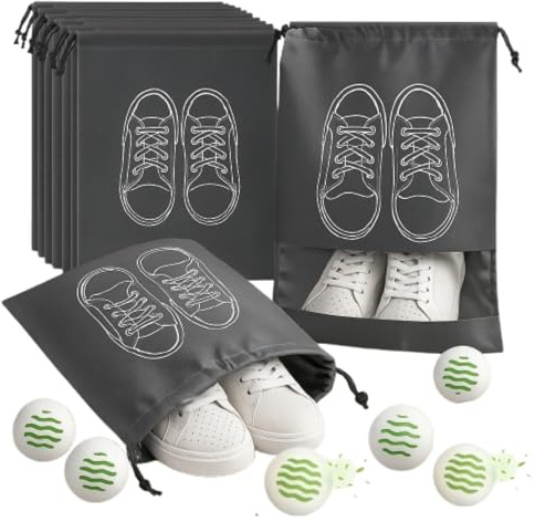 Bolsas para Guardar Zapatos. Pack de 10 Bolsas Organizador Zapatos Viaje y 6 Bolas Absorbe Olores. Ideal para Tener Ordenados Tus Zapatos y Zapatillas de Deporte. Cada Bolsa Mide 36 x 26,5 cm