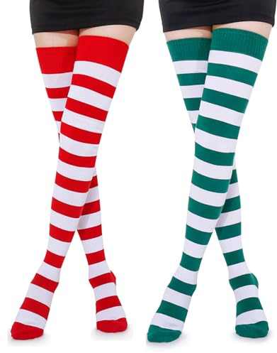 Kayhoma Extra Long Cotton Stripe Thigh High Socks Over the Knee High Socks