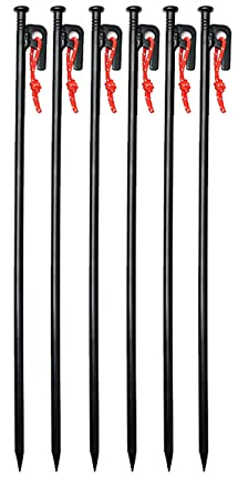 Robuste Zeltheringe, Zeltpflöcke, Campingzeltpflöcke, mit Haken und Loch, mit robuster Tragetasche, für Outdoor-Ausflüge, Wandern, Gartenarbeit, große, harte Böden, felsig, schwarz (schwarz, 6 S
