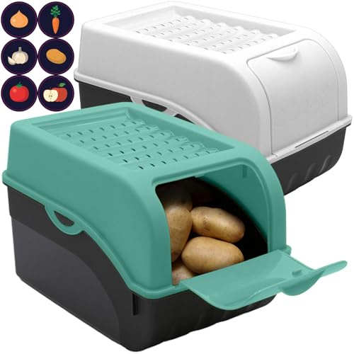 ARTECSIS Caja para Guardar Patatas con Tapa - Juego de 2, Verde menta y Blanco - para aprox. 4kg Patatas, Cebollas, Verduras, Frutas
