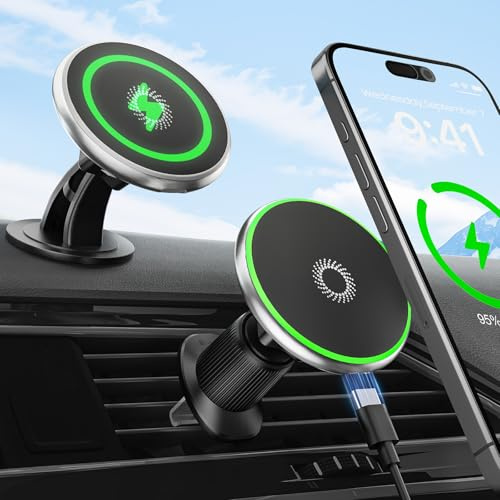 TWYAJYJ für Magsafe Autohalterung mit Ladefunktion, 15W Handyhalterung Auto Magnet Ladegerät Auto Schnellladung für iPhone 15 14 13 12 Serie Samsung