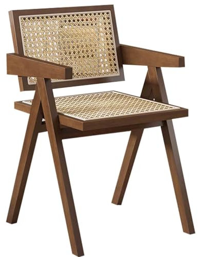 Silla de comedor vintage de madera maciza para oficina, hogar y restaurante, respaldo de ratán con 3 opciones de color (nogal)