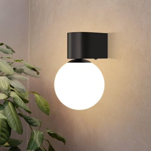 Kowanie Wandleuchte Vintage Wandlampe Badezimmer: innen Wandbeleuchtung Weiß Glaskugel Retro Schwarz Flurlampe Wand rund Wandstrahler G9 Max. 40W für Schlafzimmer Wohnzimmer (Ohne Leuchtmittel)