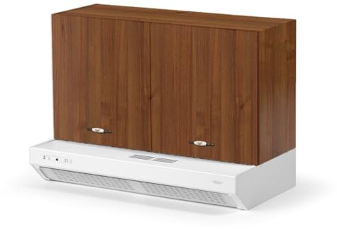 Linea Azzurra Sopracappa 90 con Depuratore Pensile Cucina Sospeso in Legno Mobile H49xL90xP32 Depuratore H15xL90xP48cm Made in Italy Facile da Installare (Noce Antico)