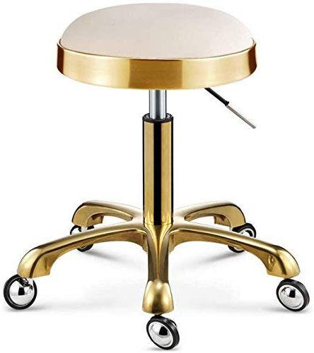 ZJHFFFGD 360 ° drehbarer Barhocker aus PU-Leder, Goldener runder Hocker, kreative Friseurstühle aus Edelstahl für den Friseursalon