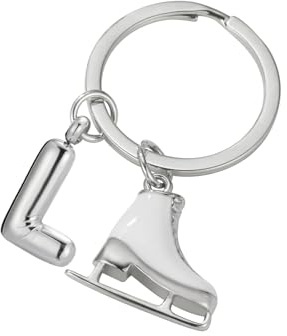 LIKGREAT Schlittschuh-Schlüsselanhänger für Unisex, Edelstahl, Eiskunstlauf, Initiale, Schlittschuhlaufen, Schlüsselanhänger, Handtaschen-Dekoration, silber, Medium