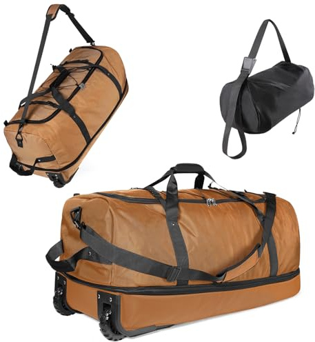 Vomgomfom 32“ Soft-Sided Zusammenklappbar Reisetasche auf Rädern, 110L erweiterbar 140L Rollende Sporttasche mit Passender Aufbewahrungstasche, Braun