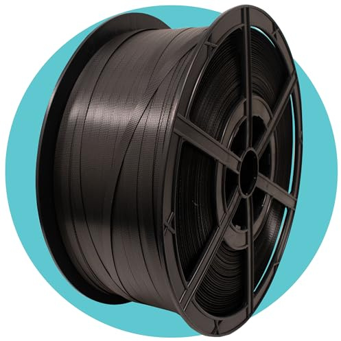 Triplast Polypropylene Hand Strapping Coil (12mm x 1000m, 310kg Break Strain) - Heavy Duty Black Pallet Strapping with Plastic Reel for Securing Heavy Loads, Export & Industrial Packaging (Pack of 1)