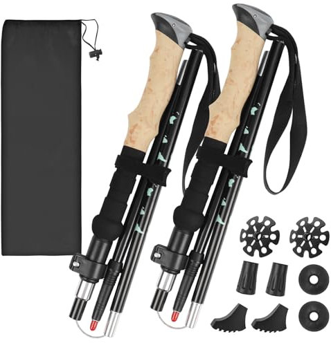 Gaethra Teleskop Wanderstöcke 110-130cm, Verstellbar Nordic Walking Stöcke mit 4 Paar Gummipuffers, Aluminium Wanderstöcke, Walking Stöcke Klappbar für Trekking und Wandern
