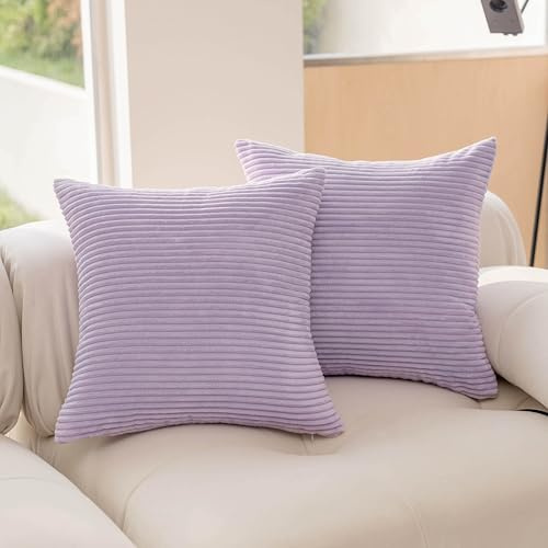 Demetex Kissenbezüge 65x65 cm Lila Kissenbezüge Große Quadratisch Kordsamt Kissenbezüge für Couch Bank Büro Lounge 65cm x 65cm 2er Set Lavendel