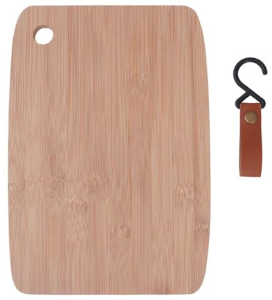 Psdndeww Tabla de servir para acampar con agujero, pequeña tabla de cortar de madera de bambú, tabla de cortar frutas, herramientas de cocina al aire libre