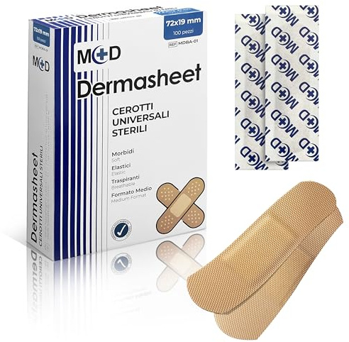 200 Cerotti medicati adesivi in TNT traspirante 19x72 mm (2 conf. da 100 pz) Ipoallergenico, Indolore
