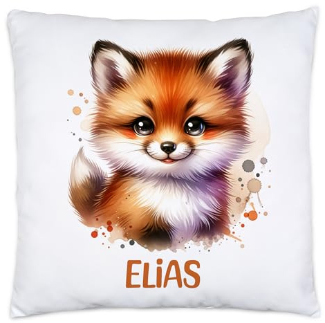 Kissen mit Waschbär für Kinder mit Namen Personalisiert | Kinderkissen mit Wunschname Kuschelkissen Waschbär-Motiv | Geschenk Mädchen Junge | Kinderzimmer Deko Dekokissen 40x40cm inkl. Füllung